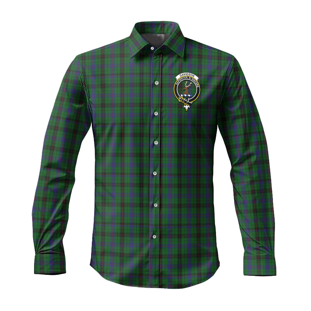 Davidson Tartan Long Sleeve Button Up Shirt with Family Crest Men's Shirt - Tartan Vibes Clothing