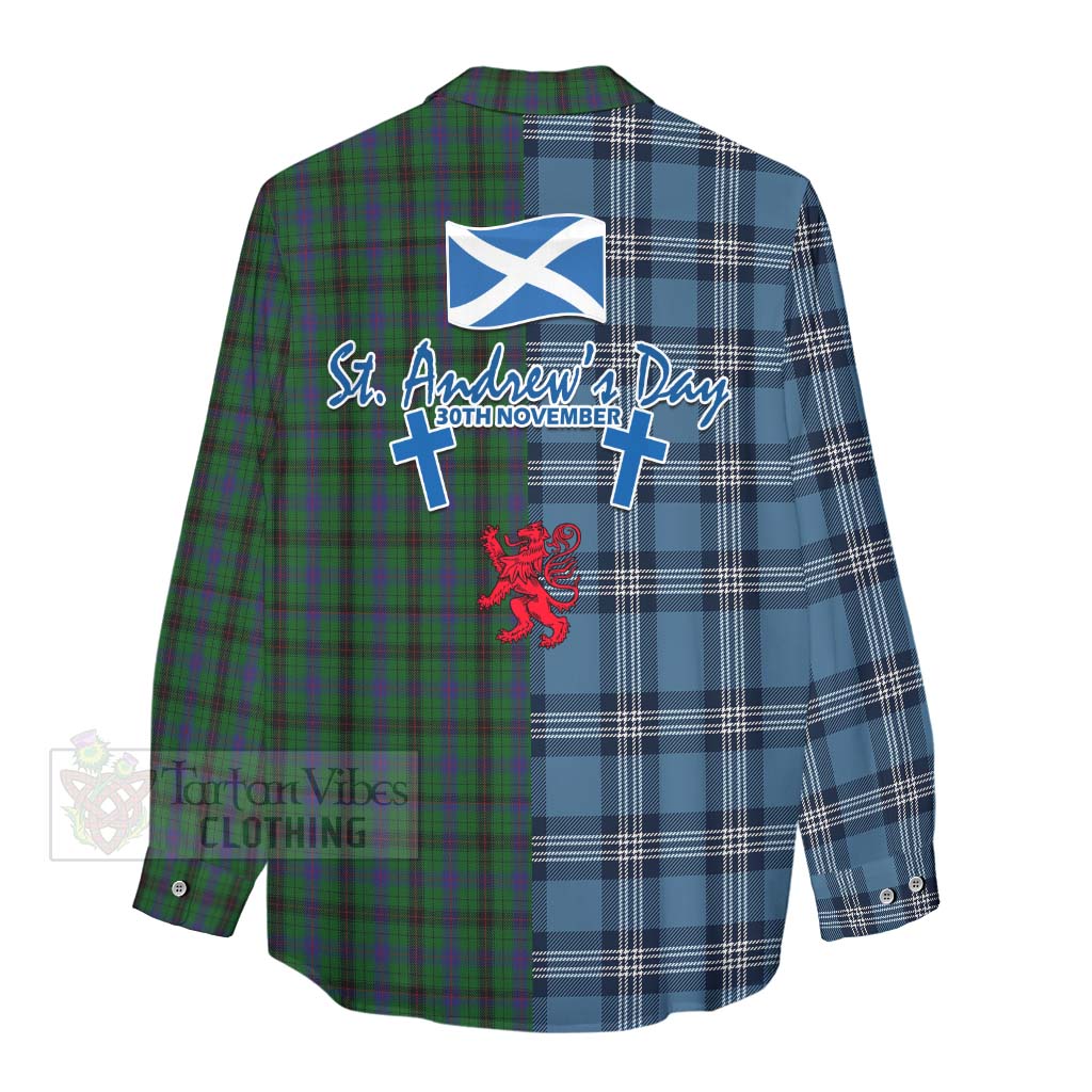 Tartan Vibes Clothing Davidson Tartan Women's Casual Shirt Happy St. Andrew's Day Half Tartan Style