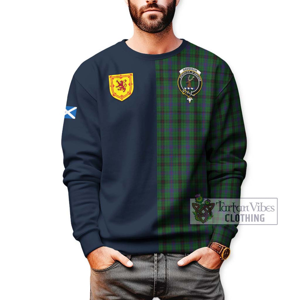 Davidson Tartan Sweatshirt Alba with Scottish Lion Royal Arm Half Style - Tartan Vibes Clothing
