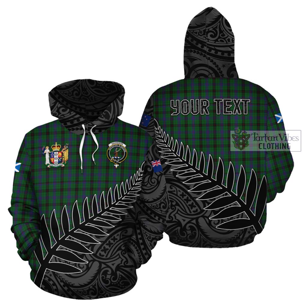 Tartan Vibes Clothing Davidson Crest Tartan Cotton Hoodie with New Zealand Silver Fern Half Style