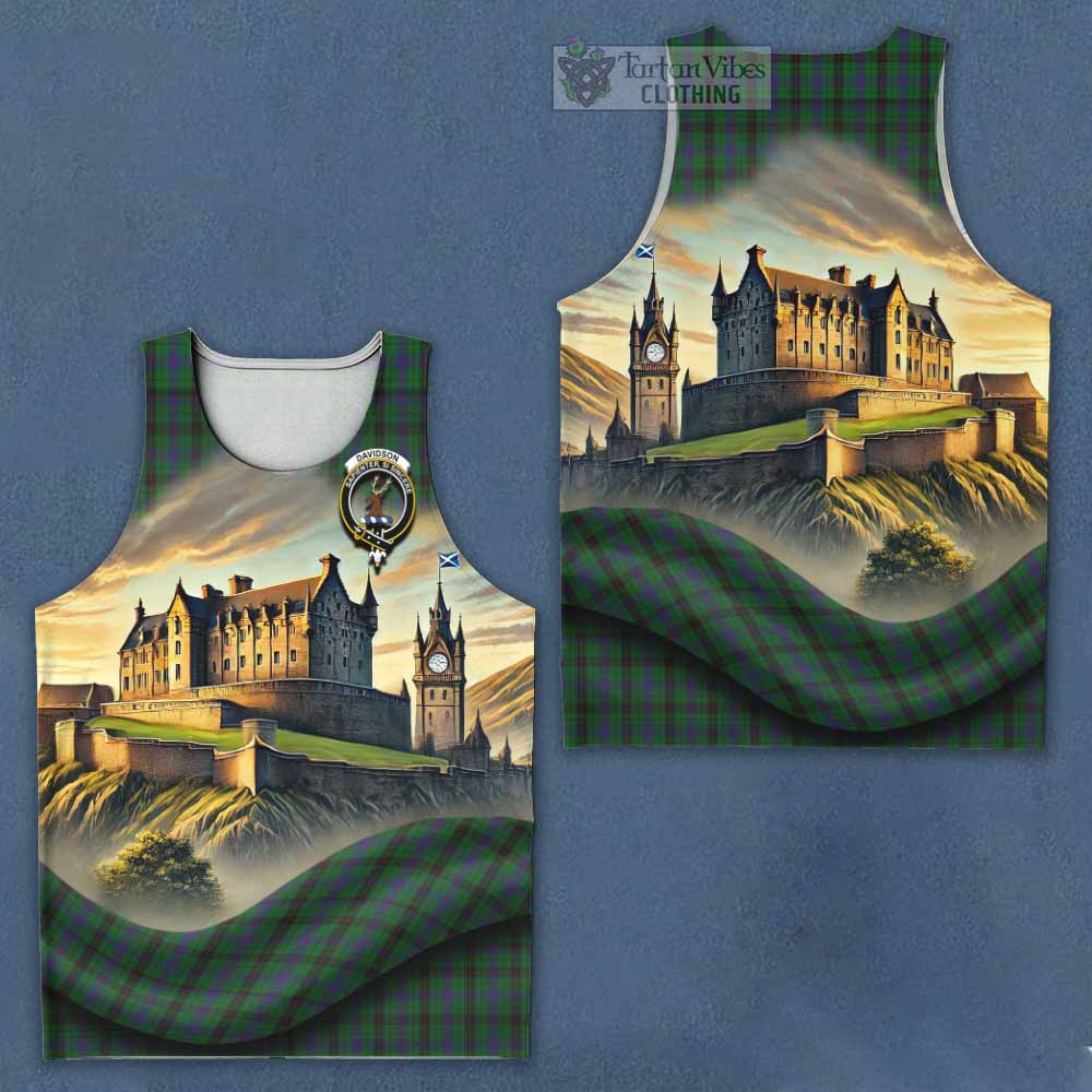 Davidson Tartan Family Crest Men's Tank Top with Scottish Ancient Castle Style - Tartan Vibes Clothing