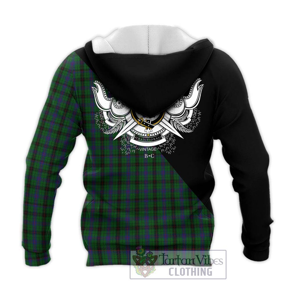 Davidson Tartan Knitted Hoodie with Family Crest and Military Logo Style - Tartanvibesclothing Shop