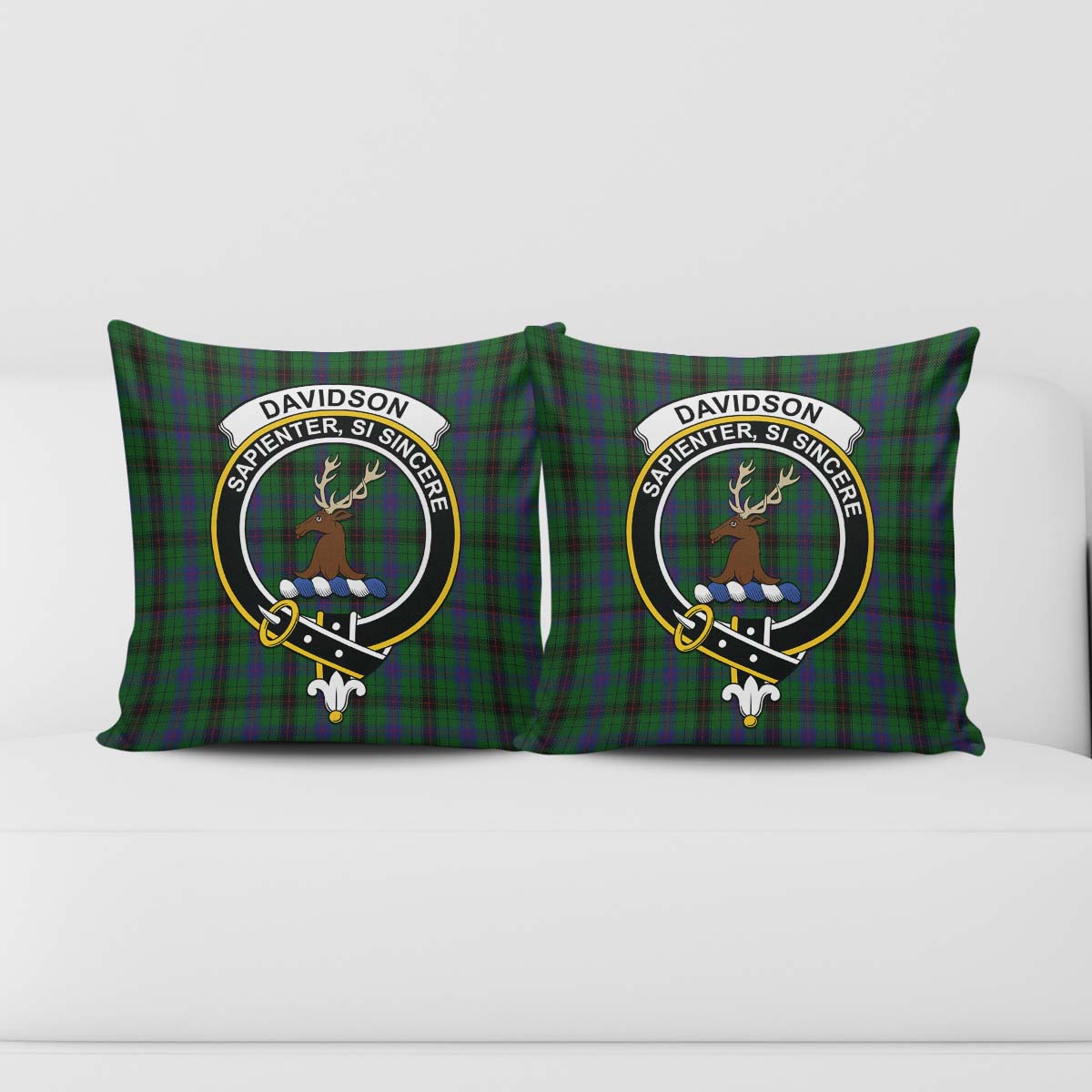 Davidson Tartan Pillow Cover with Family Crest - Tartanvibesclothing