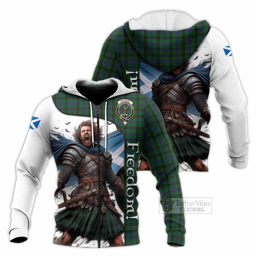 Tartan Vibes Clothing Davidson Crest Tartan Knitted Hoodie Inspired by the Freedom of Scottish Warrior