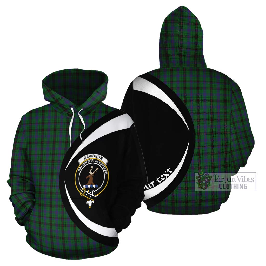 Tartan Vibes Clothing Davidson Tartan Cotton Hoodie with Family Crest Circle Style