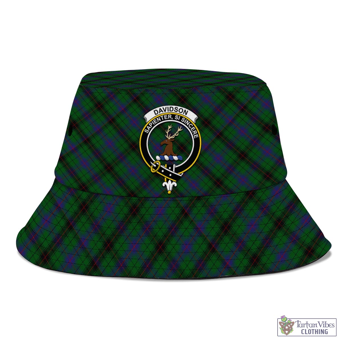 Tartan Vibes Clothing Davidson Tartan Bucket Hat with Family Crest