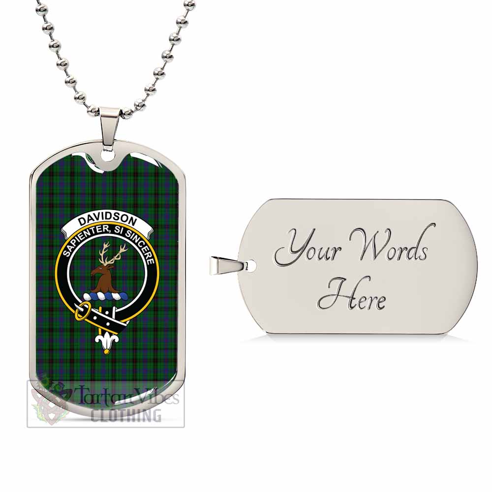 Tartan Vibes Clothing Davidson Tartan Dog Tag Necklace with Family Crest