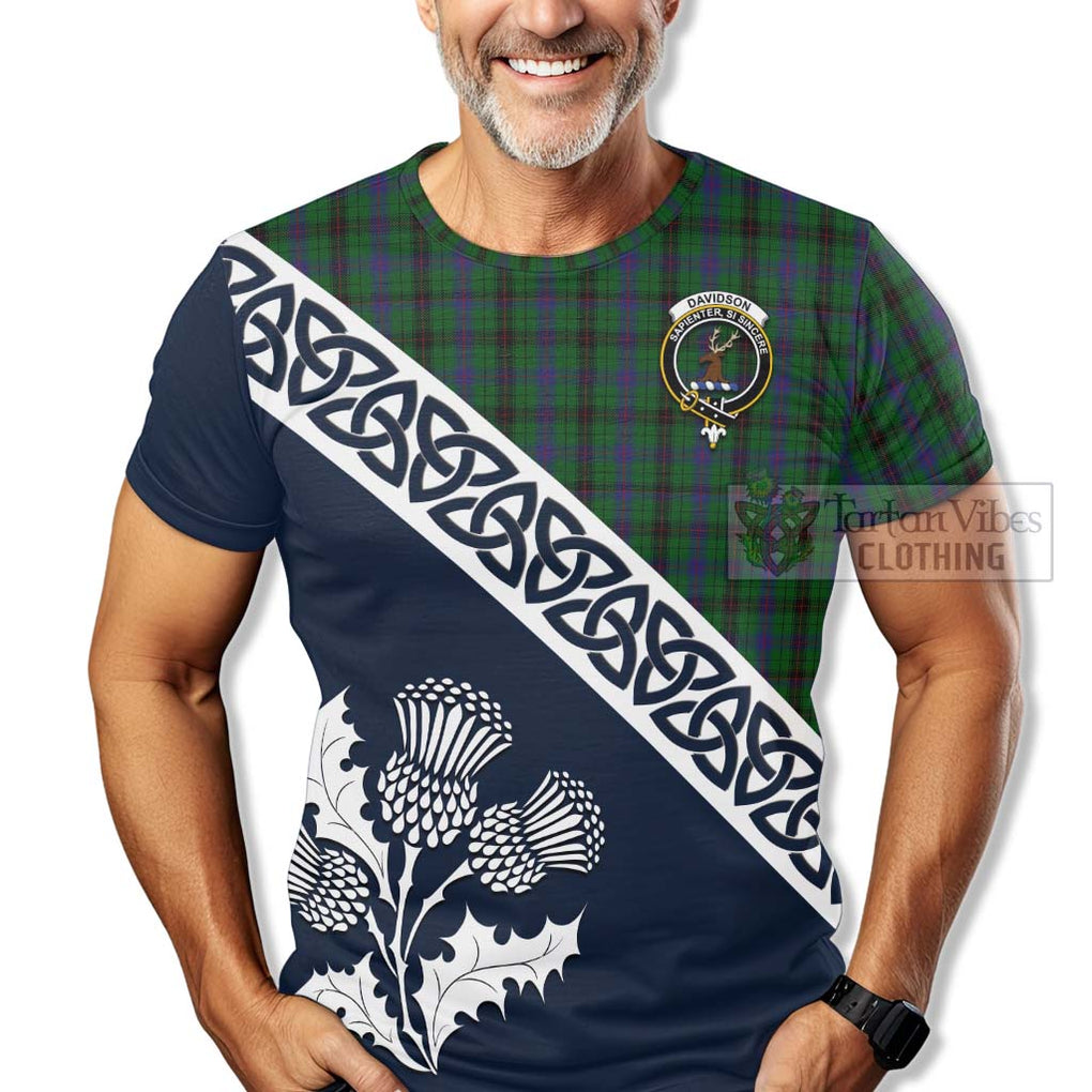 Davidson Tartan T-Shirt Featuring Thistle and Scotland Map