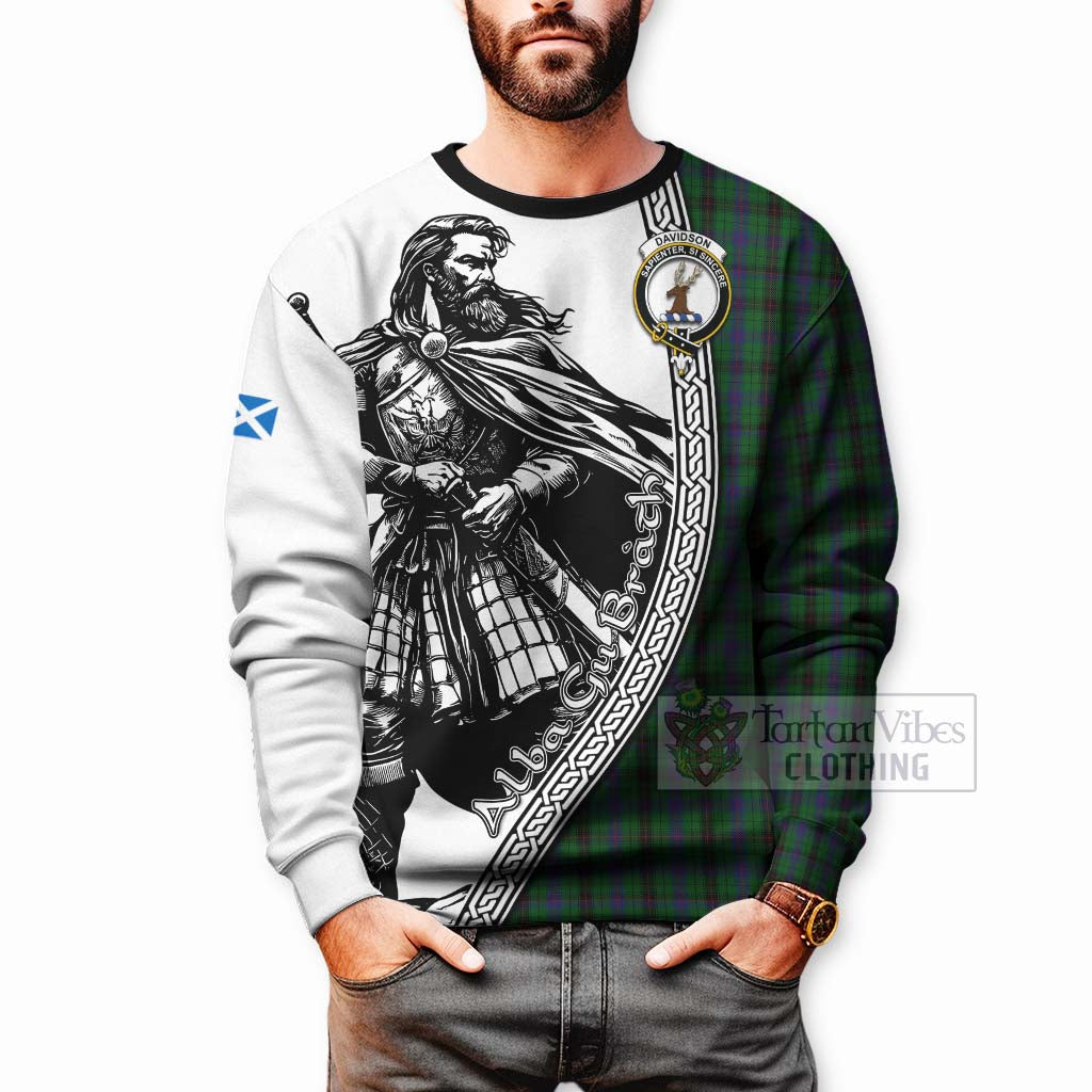 Davidson Tartan Clan Crest Sweatshirt with Highlander Warrior Celtic Style - Tartan Vibes Clothing