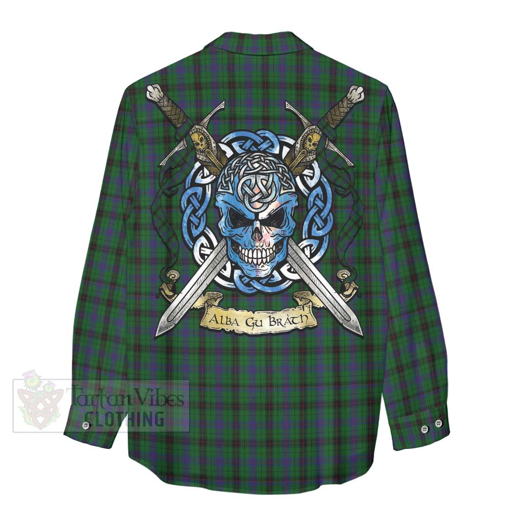 Tartan Vibes Clothing Davidson Tartan Women's Casual Shirt with Family Crest Celtic Skull Style