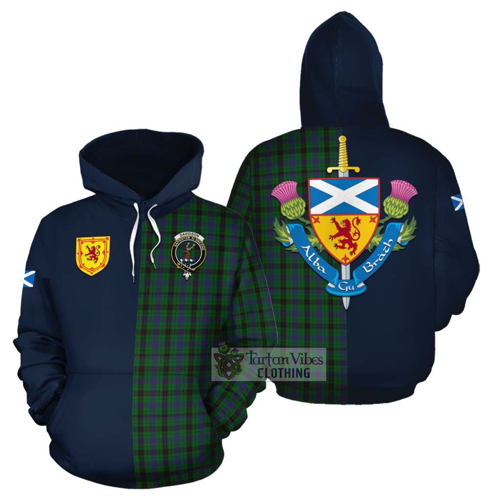 Tartan Vibes Clothing Davidson Tartan Cotton Hoodie Alba with Scottish Lion Royal Arm Half Style