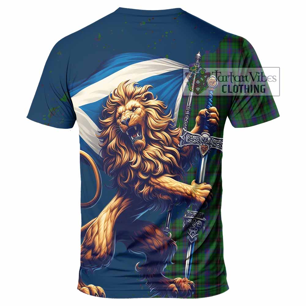 Davidson Tartan Family Crest T-Shirt with Scottish Majestic Lion - Tartan Vibes Clothing