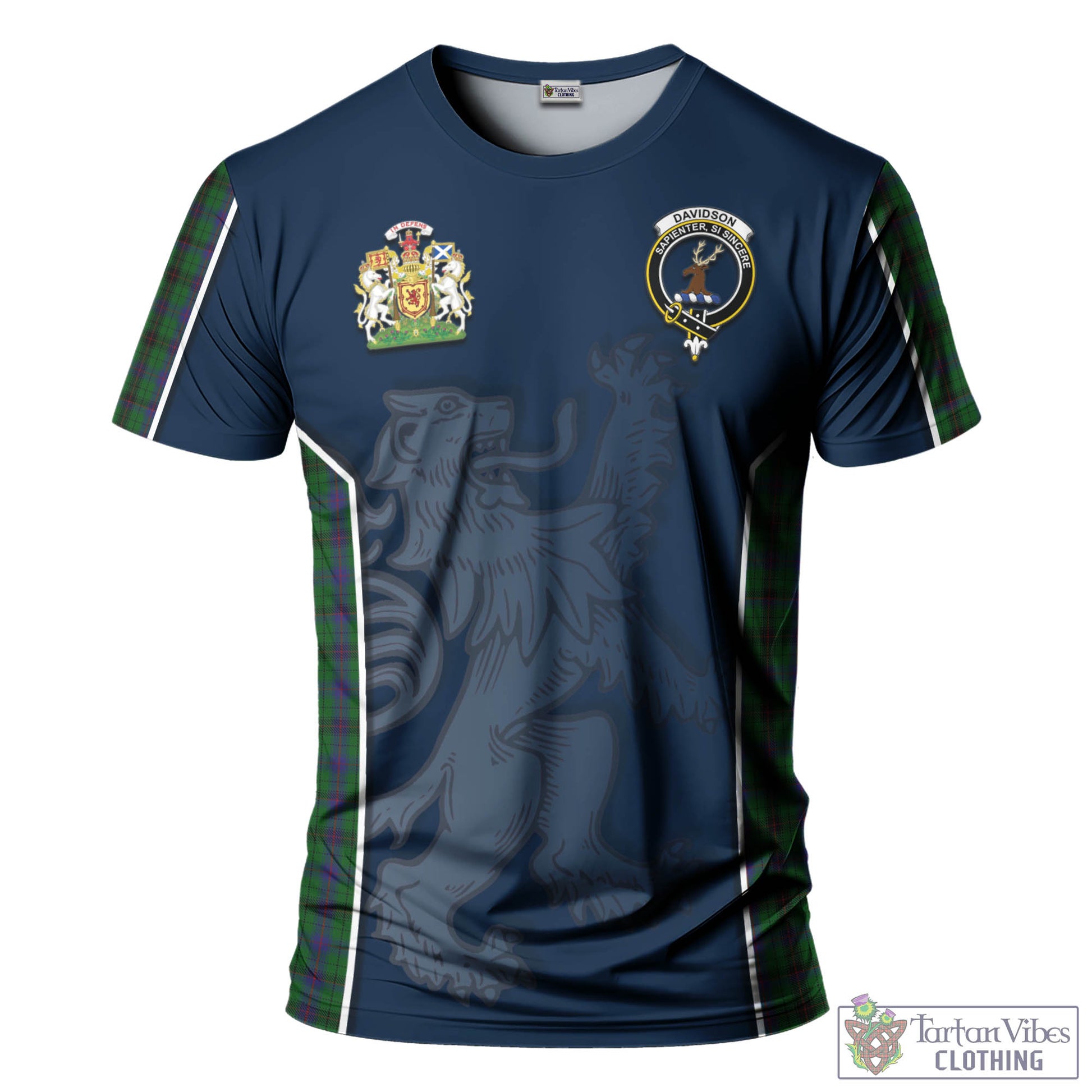 Tartan Vibes Clothing Davidson Tartan T-Shirt with Family Crest and Lion Rampant Vibes Sport Style