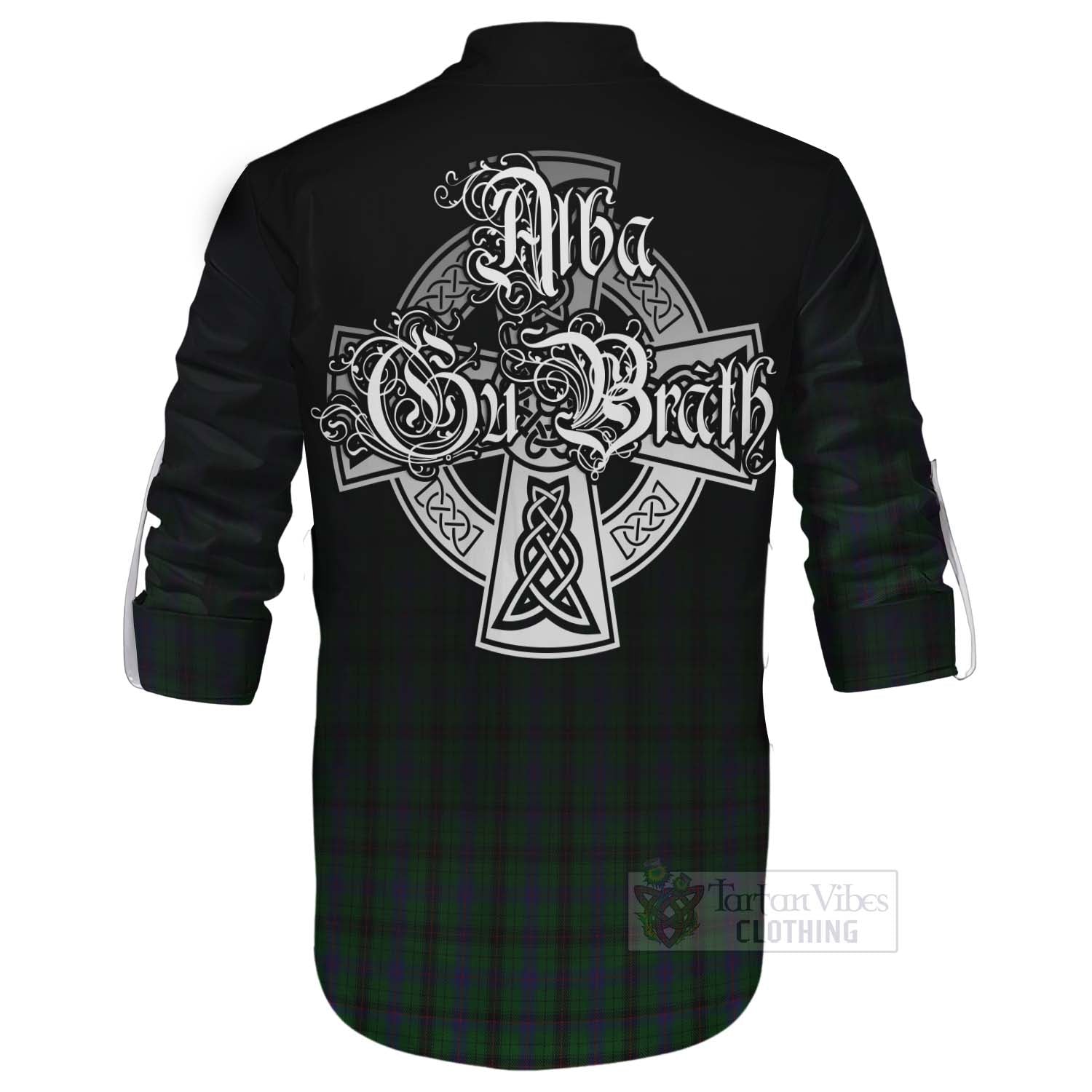 Tartan Vibes Clothing Davidson Tartan Ghillie Kilt Shirt Featuring Alba Gu Brath Family Crest Celtic Inspired