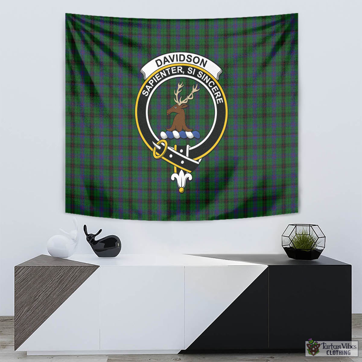 Tartan Vibes Clothing Davidson Tartan Tapestry Wall Hanging and Home Decor for Room with Family Crest