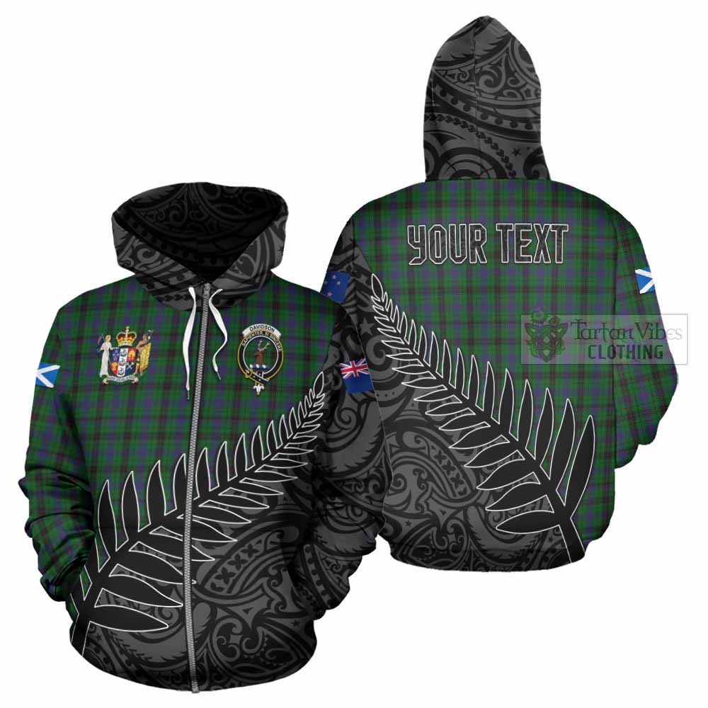 Tartan Vibes Clothing Davidson Crest Tartan Hoodie with New Zealand Silver Fern Half Style