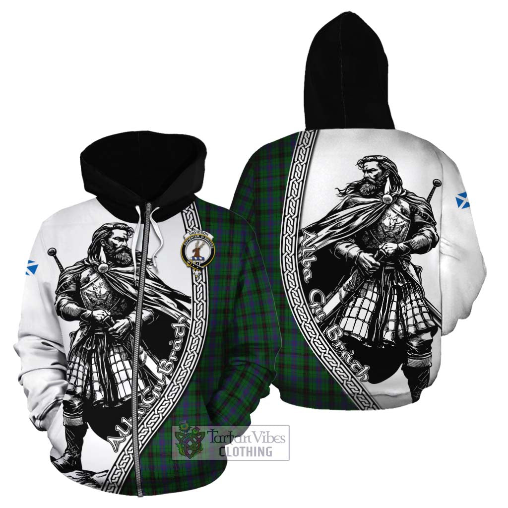 Tartan Vibes Clothing Davidson Tartan Clan Crest Cotton Hoodie with Highlander Warrior Celtic Style