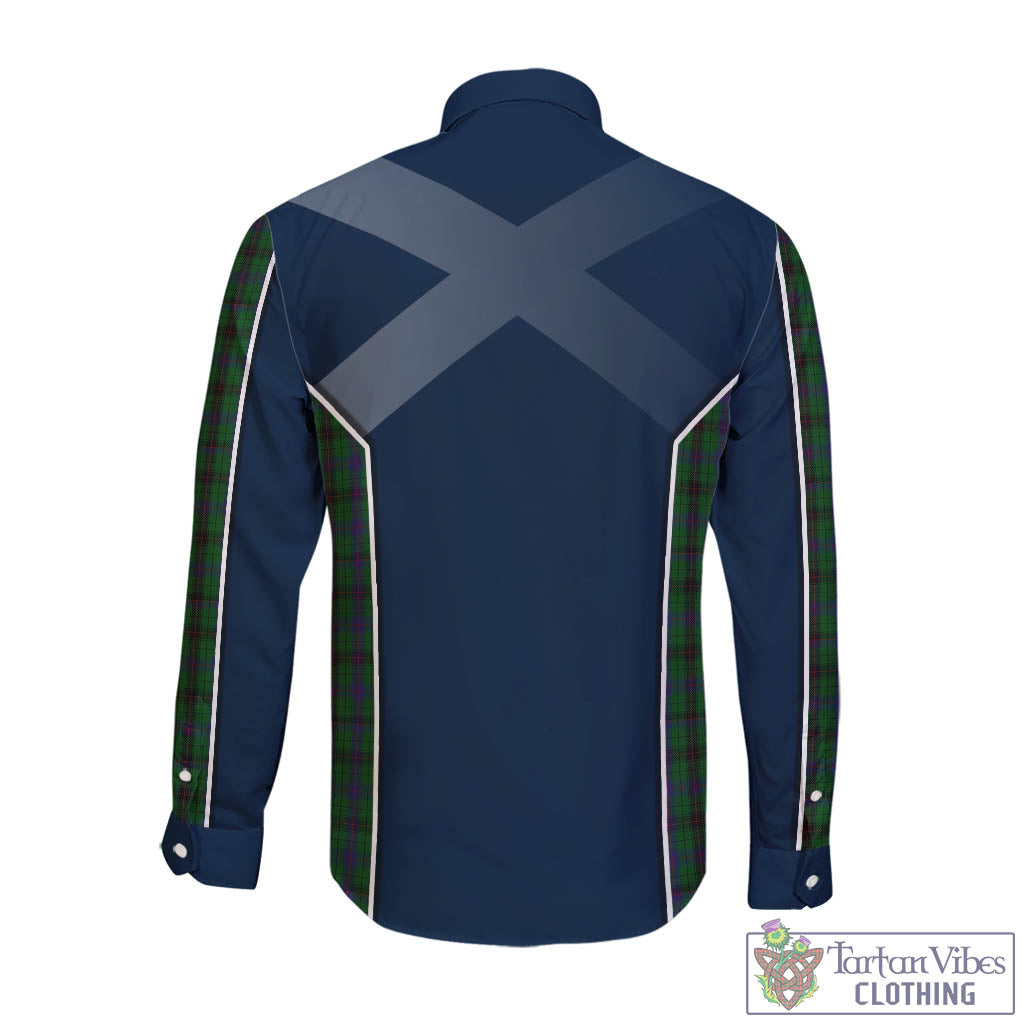 Tartan Vibes Clothing Davidson Tartan Long Sleeve Button Up Shirt with Family Crest and Scottish Thistle Vibes Sport Style