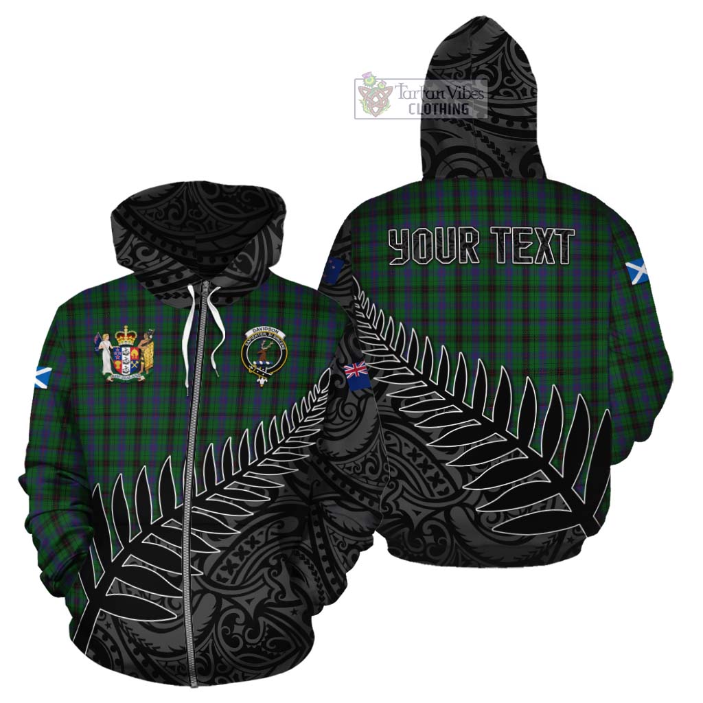 Tartan Vibes Clothing Davidson Crest Tartan Cotton Hoodie with New Zealand Silver Fern Half Style