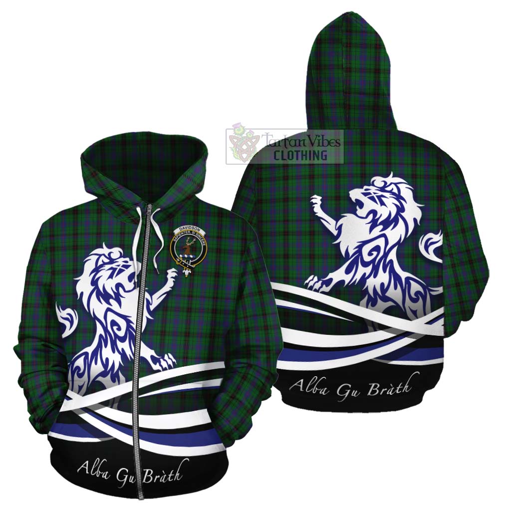 Tartan Vibes Clothing Davidson Tartan Cotton Hoodie with Alba Gu Brath Regal Lion Emblem