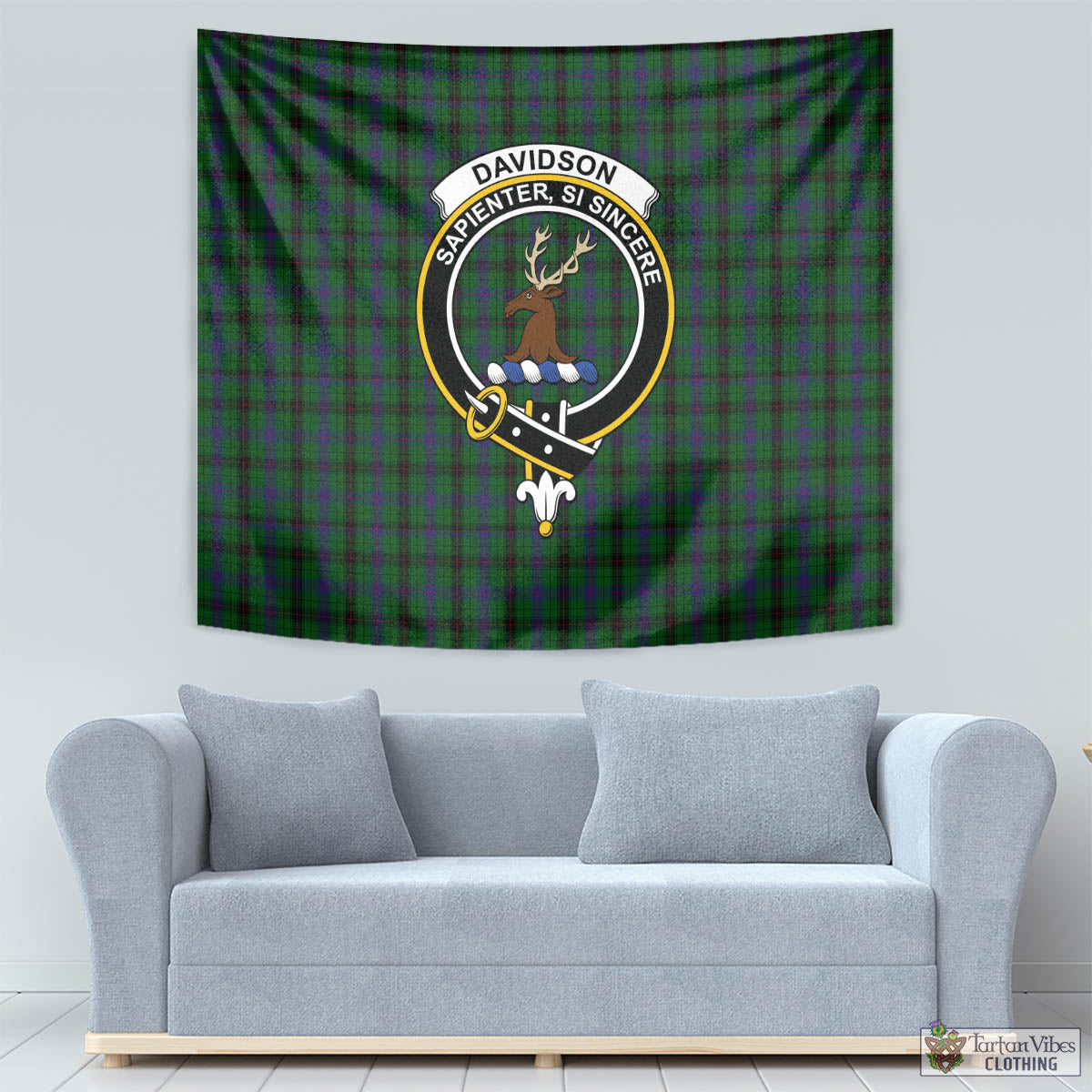 Tartan Vibes Clothing Davidson Tartan Tapestry Wall Hanging and Home Decor for Room with Family Crest