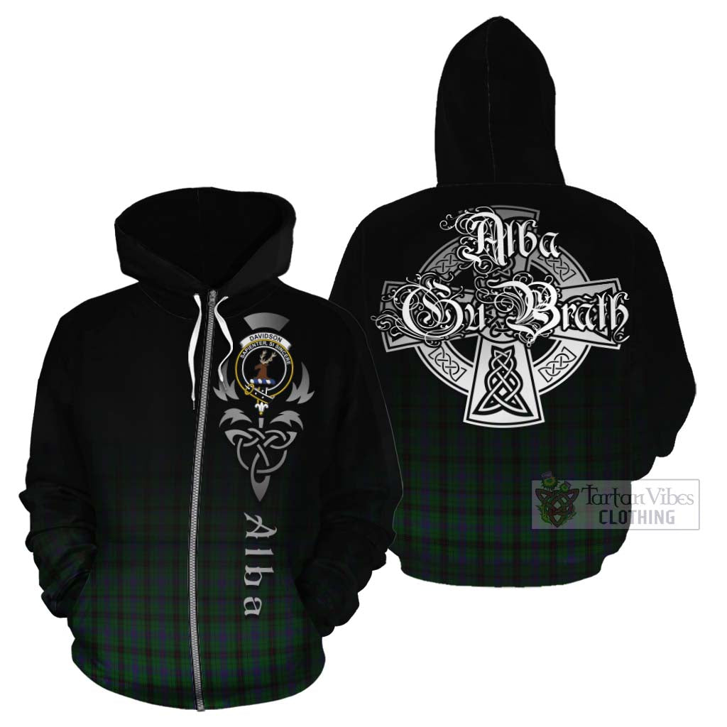 Tartan Vibes Clothing Davidson Tartan Cotton Hoodie Featuring Alba Gu Brath Family Crest Celtic Inspired