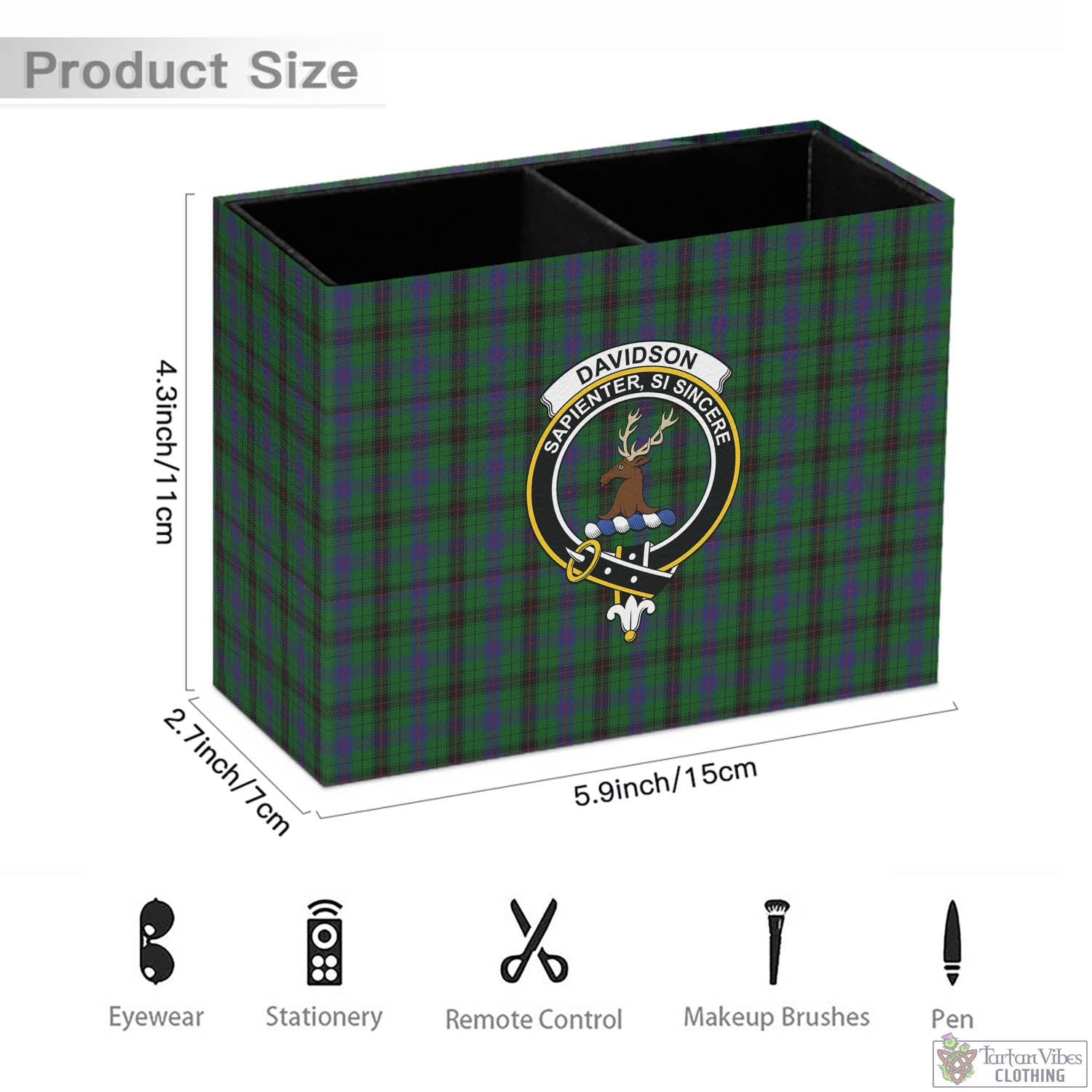 Tartan Vibes Clothing Davidson Tartan Pen Holder with Family Crest