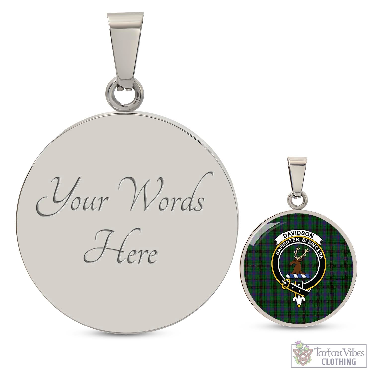 Tartan Vibes Clothing Davidson Tartan Circle Necklace with Family Crest