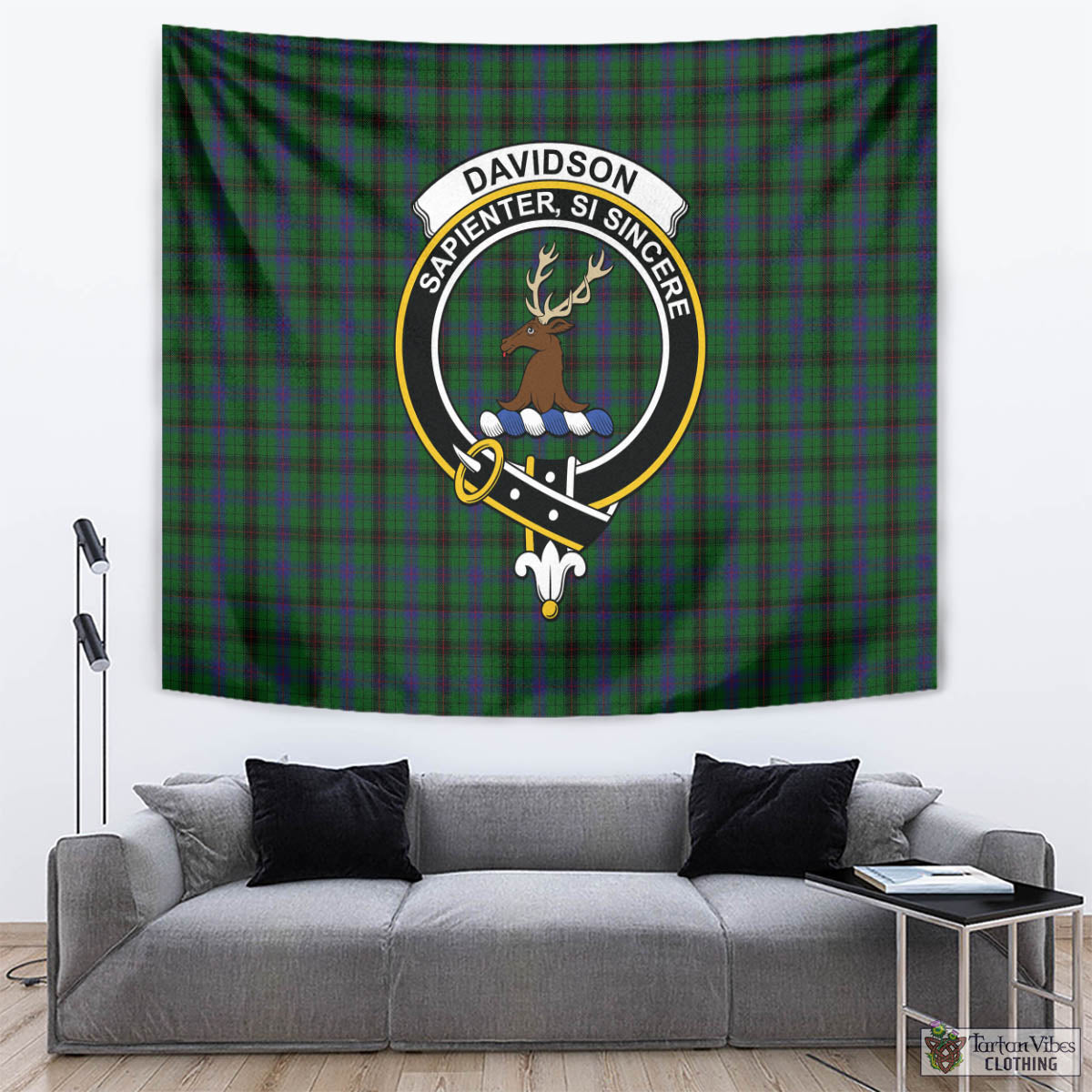 Tartan Vibes Clothing Davidson Tartan Tapestry Wall Hanging and Home Decor for Room with Family Crest