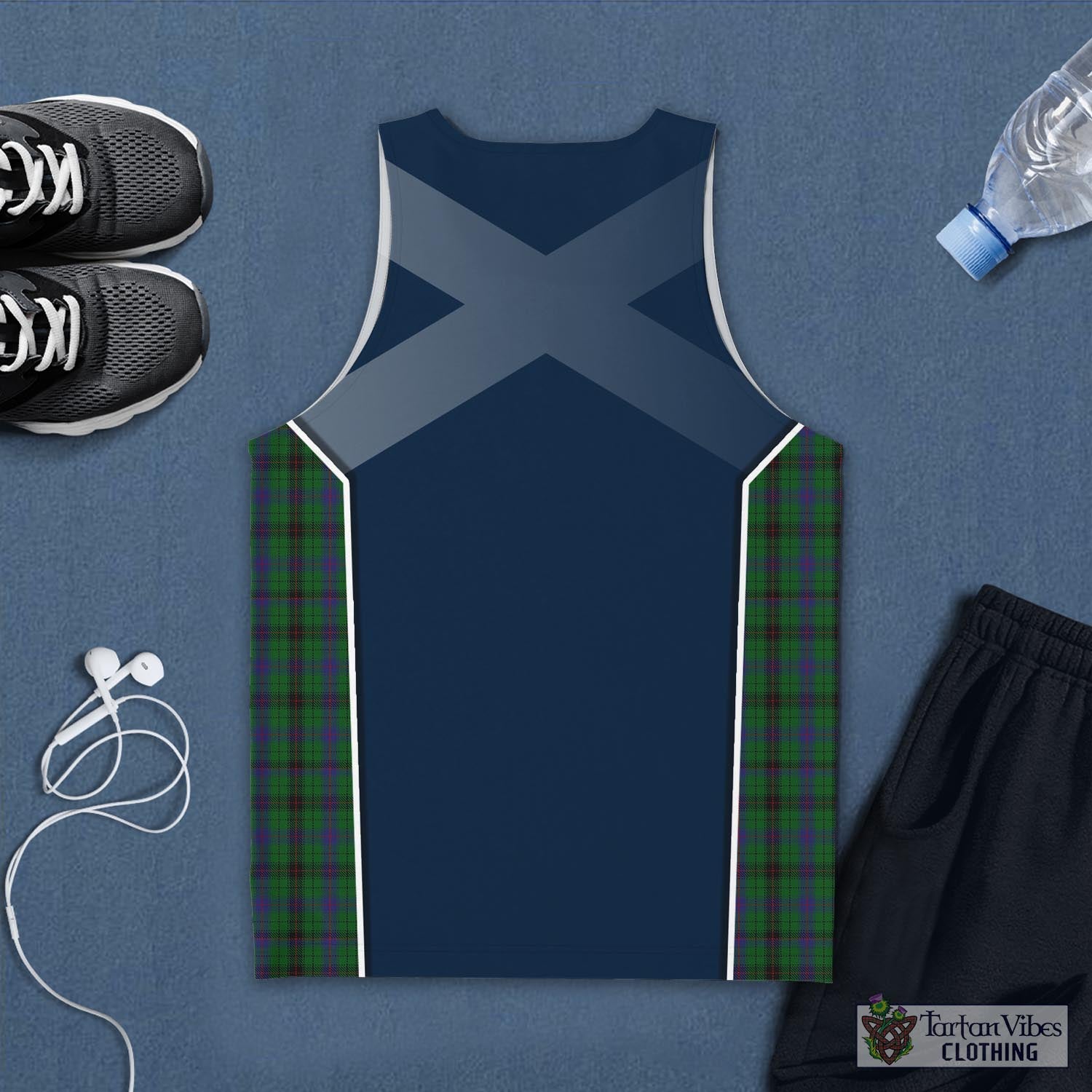 Tartan Vibes Clothing Davidson Tartan Men's Tanks Top with Family Crest and Scottish Thistle Vibes Sport Style