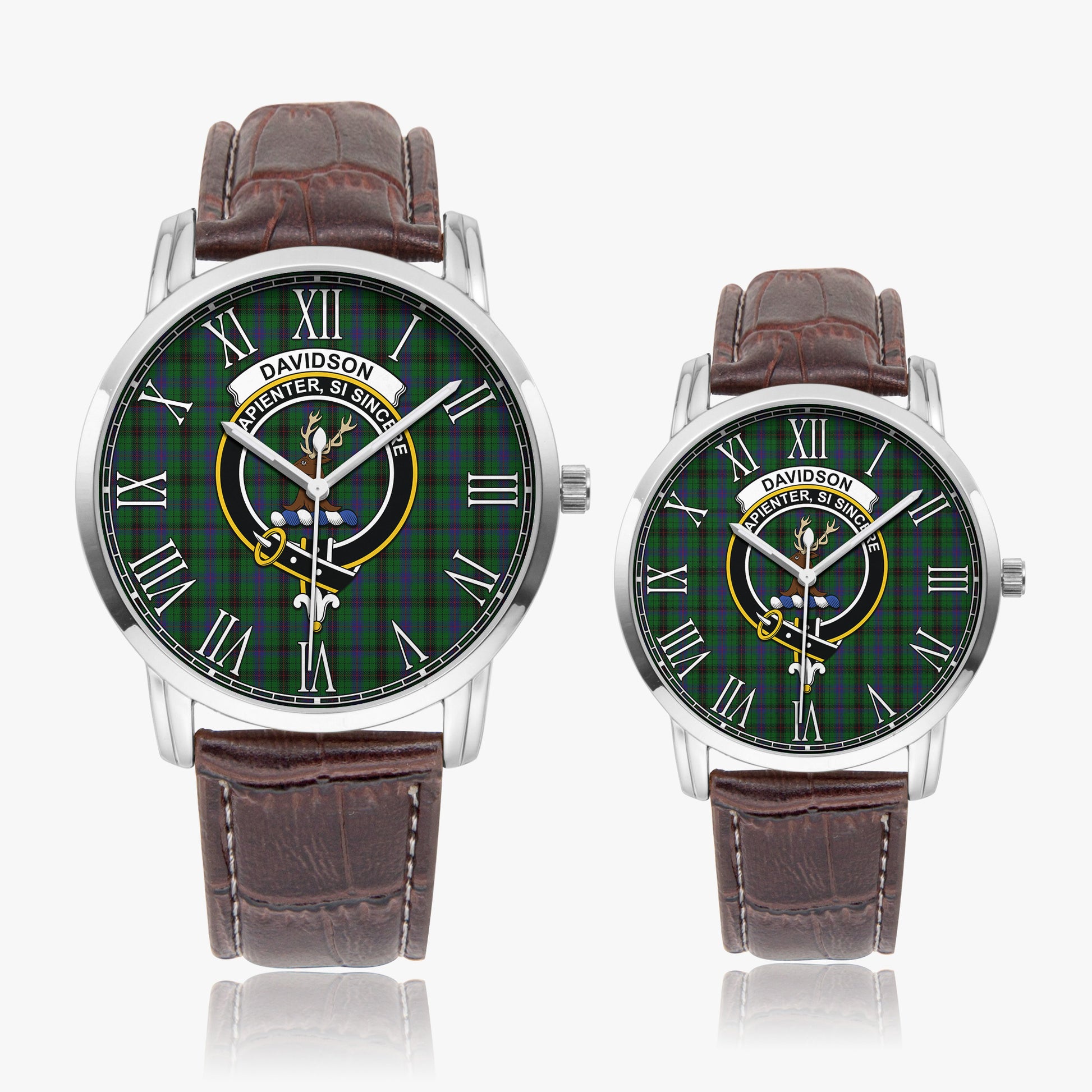 Davidson Tartan Family Crest Leather Strap Quartz Watch - Tartanvibesclothing