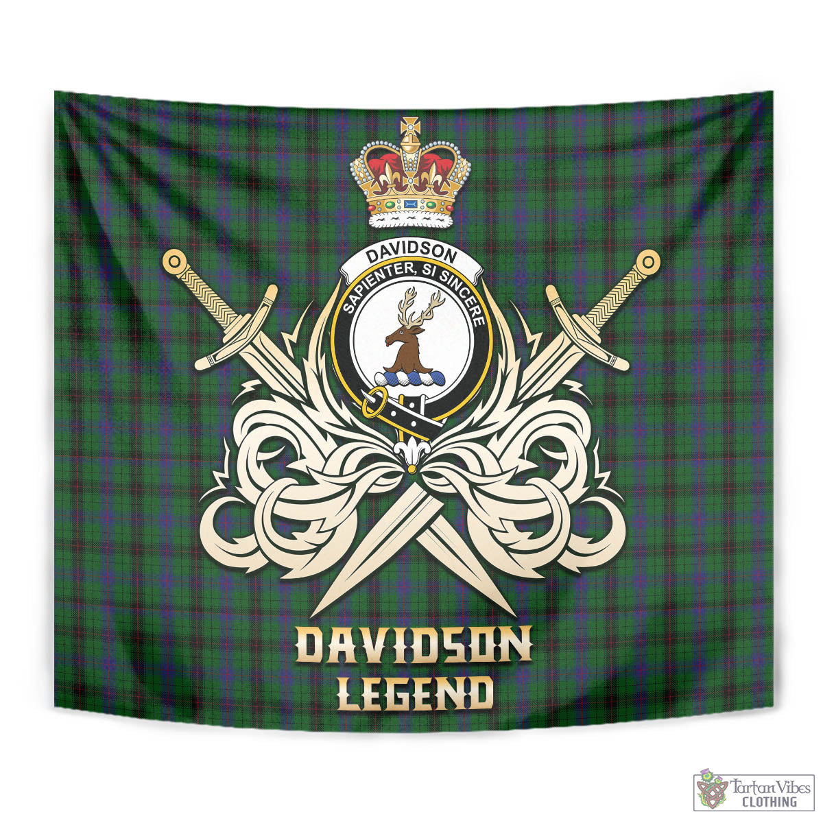 Tartan Vibes Clothing Davidson Tartan Tapestry with Clan Crest and the Golden Sword of Courageous Legacy