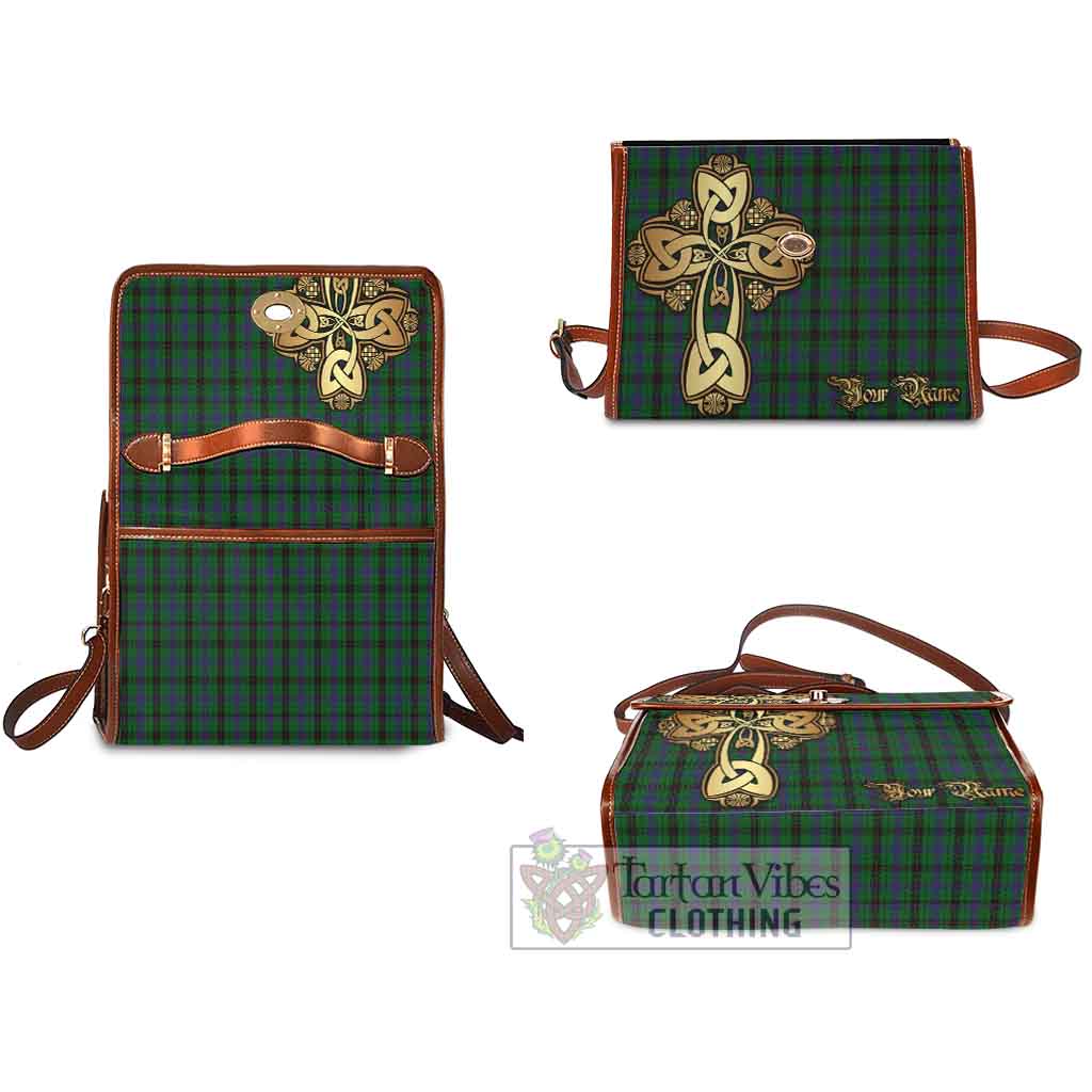 Tartan Vibes Clothing Davidson Tartan Waterproof Canvas Bag Golden Thistle Celtic Cross Style