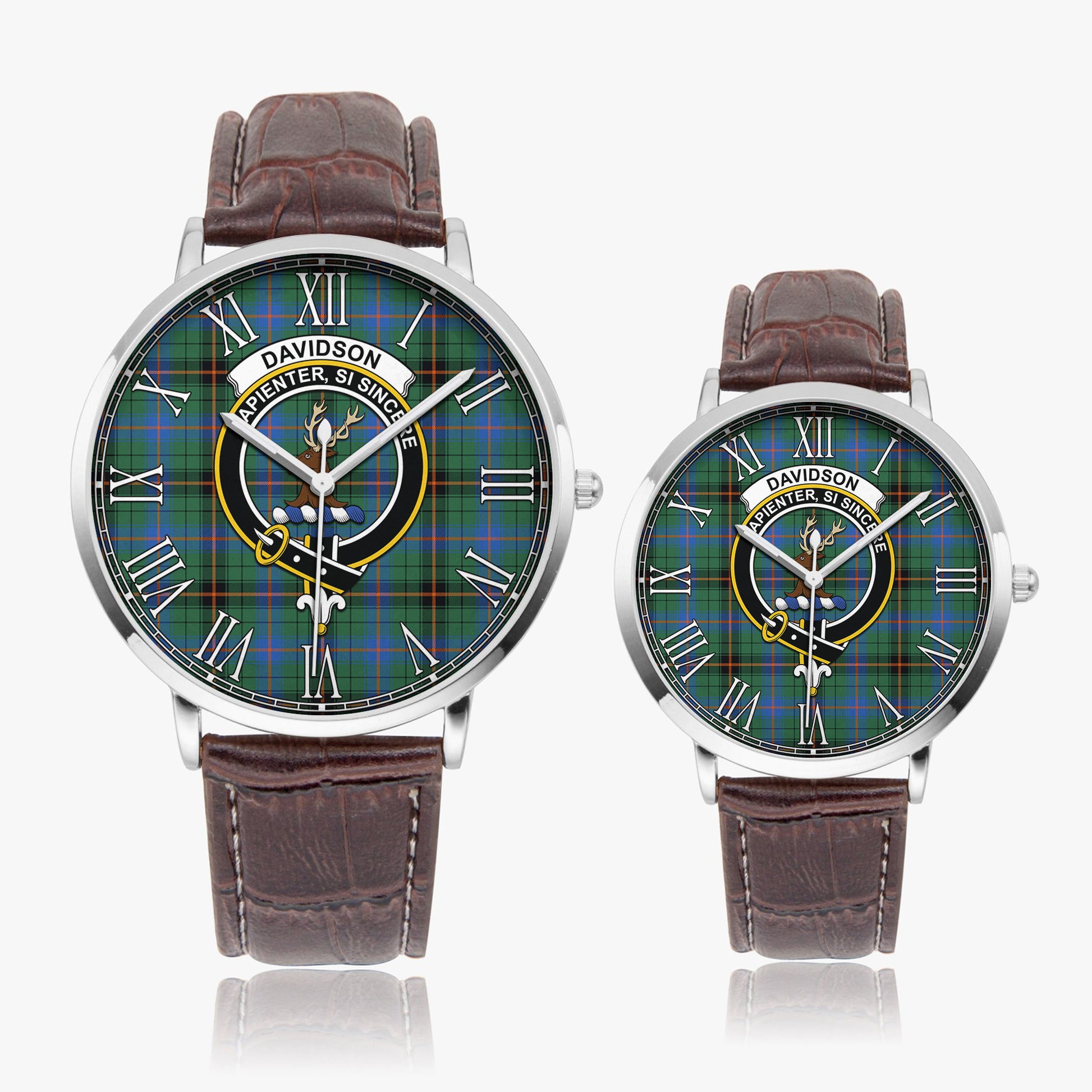 Davidson Ancient Tartan Family Crest Leather Strap Quartz Watch - Tartanvibesclothing