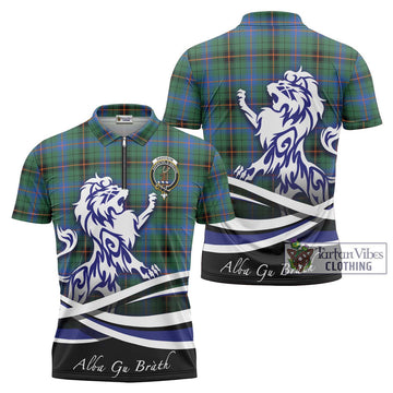 Davidson Ancient Tartan Zipper Polo Shirt with Alba Gu Brath Regal Lion Emblem