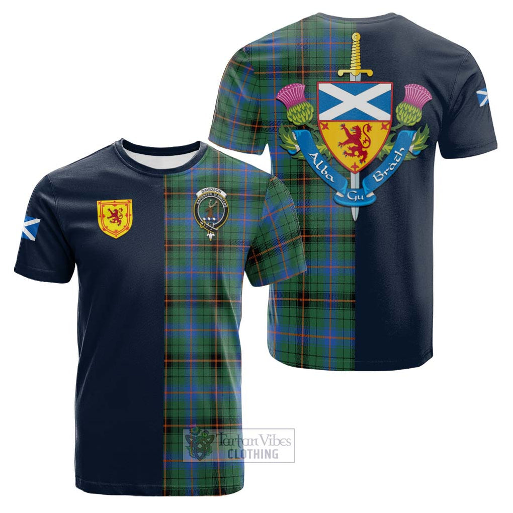 Tartan Vibes Clothing Davidson Ancient Tartan Cotton T-shirt with Scottish Lion Royal Arm Half Style