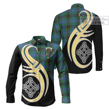 Davidson Ancient Tartan Long Sleeve Button Shirt with Family Crest and Celtic Symbol Style