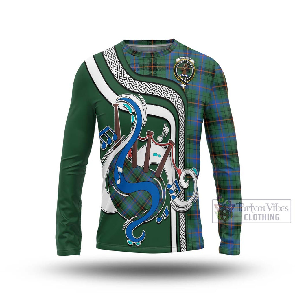 Tartan Vibes Clothing Davidson Ancient Tartan Long Sleeve T-Shirt with Epic Bagpipe Style