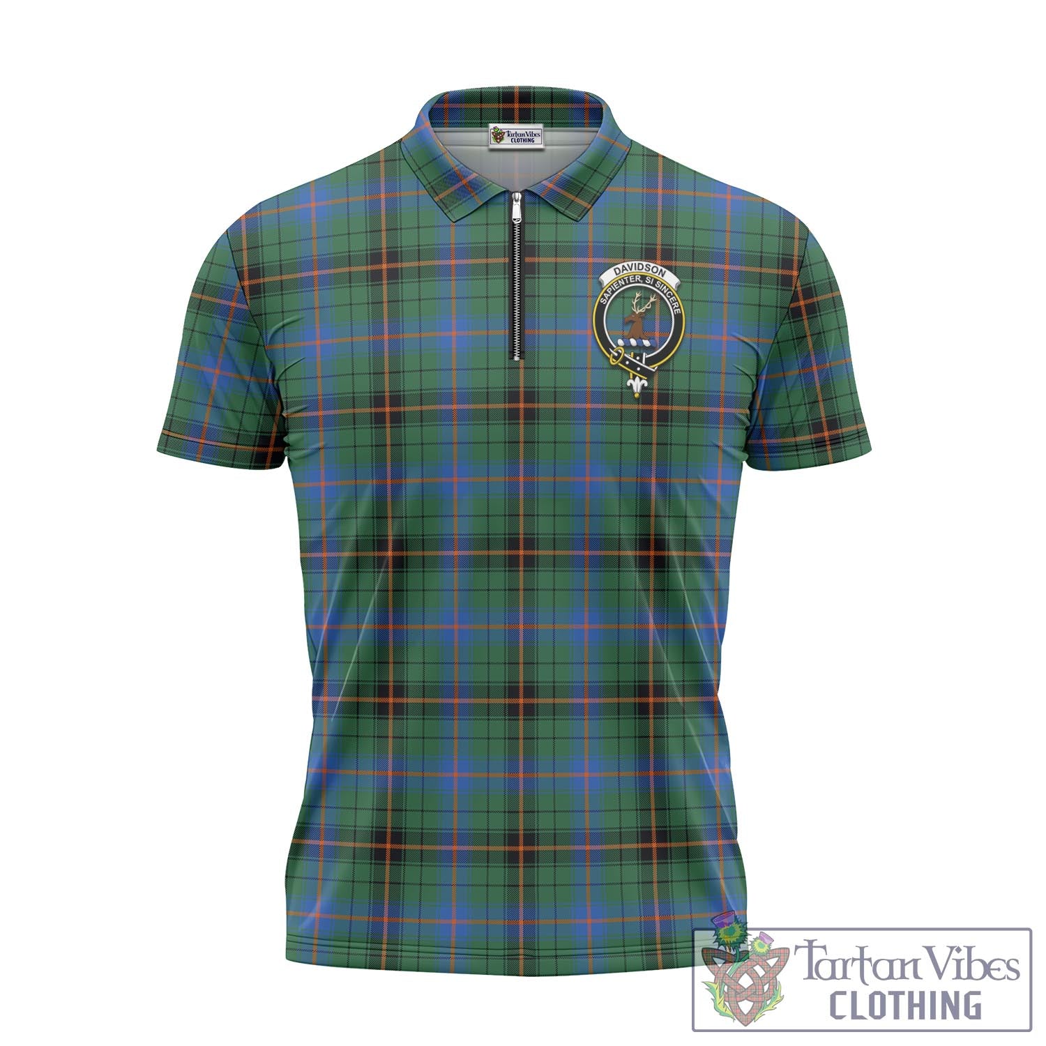 Tartan Vibes Clothing Davidson Ancient Tartan Zipper Polo Shirt with Family Crest