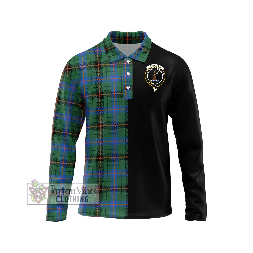 Davidson Ancient Tartan Long Sleeve Polo Shirt with Family Crest and Half Of Me Style Unisex - Tartanvibesclothing Shop