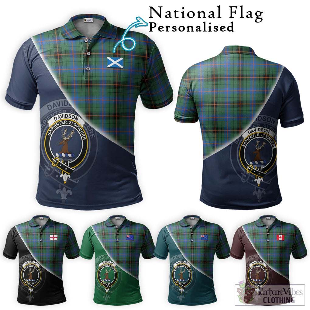 Davidson Ancient Tartan Polo Shirt with Personalised National Flag and Family Crest Half Style Maroon - Tartanvibesclothing Shop