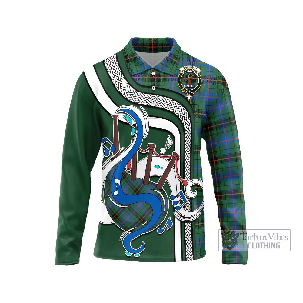 Tartan Vibes Clothing Davidson Ancient Tartan Long Sleeve Polo Shirt with Epic Bagpipe Style