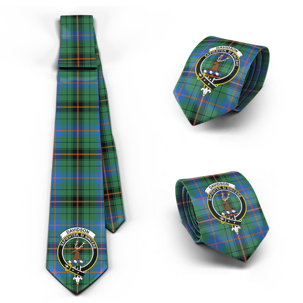 Davidson Ancient Tartan Classic Necktie with Family Crest Necktie One Size - Tartan Vibes Clothing