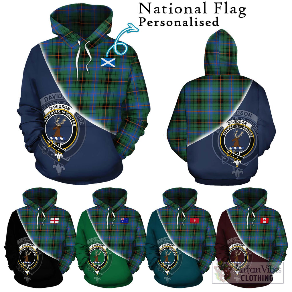 Davidson Ancient Tartan Hoodie with Personalised National Flag and Family Crest Half Style Zip Hoodie - Tartanvibesclothing Shop