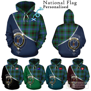 Davidson Ancient Tartan Hoodie with Personalised National Flag and Family Crest Half Style