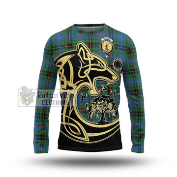 Davidson Ancient Tartan Long Sleeve T-Shirt with Family Crest Celtic Wolf Style