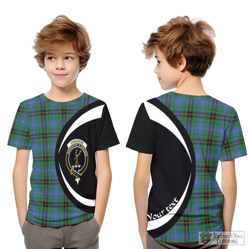 Davidson Ancient Tartan Kid T-Shirt with Family Crest Circle Style Youth XL Size14 - Tartan Vibes Clothing