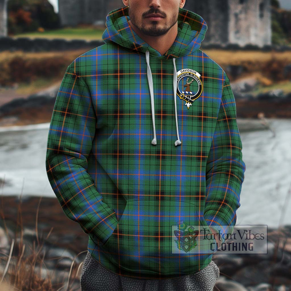 Davidson Ancient Tartan Cotton Hoodie with Family Crest Pullover Hoodie XS - Tartan Vibes Clothing