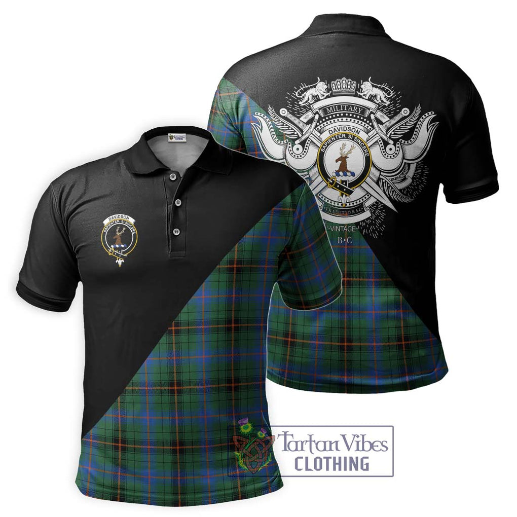 Davidson Ancient Tartan Polo Shirt with Family Crest and Military Logo Style Kid - Tartanvibesclothing Shop