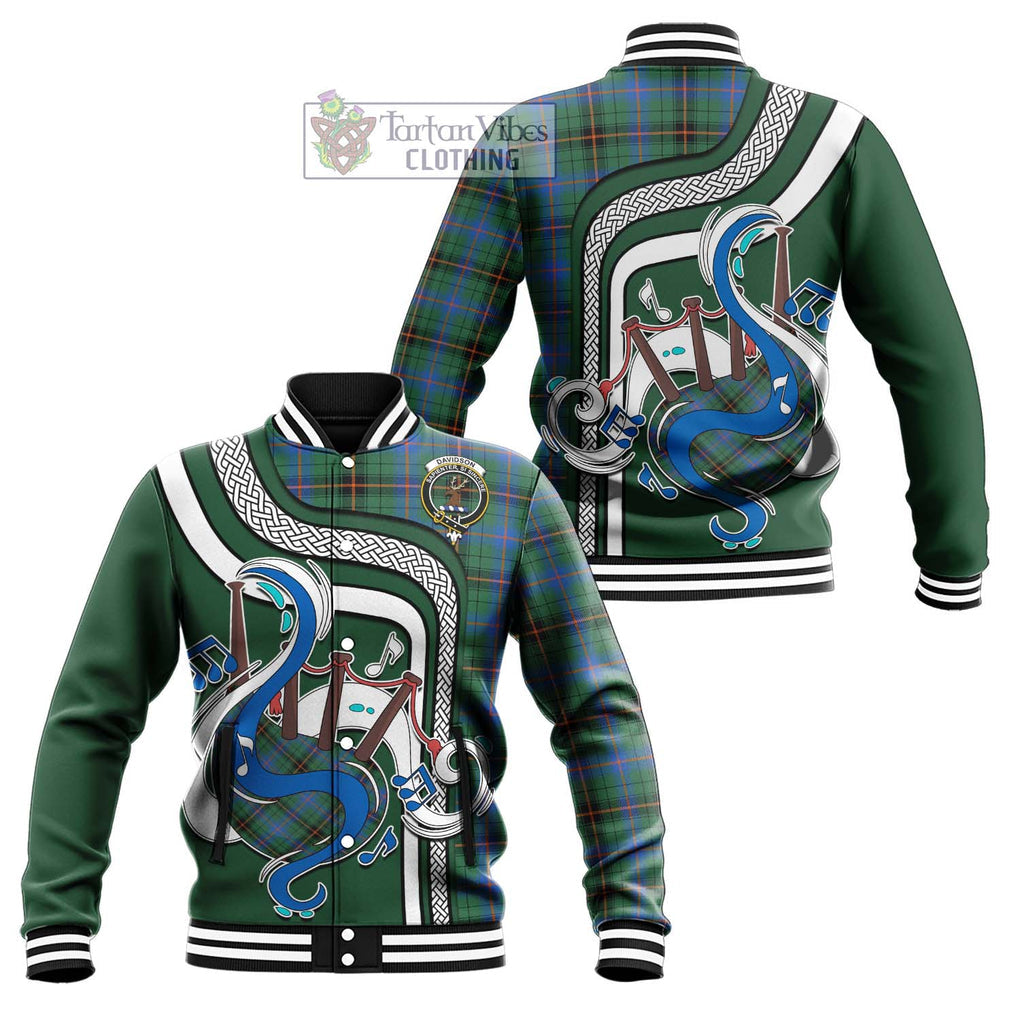 Tartan Vibes Clothing Davidson Ancient Tartan Baseball Jacket with Epic Bagpipe Style